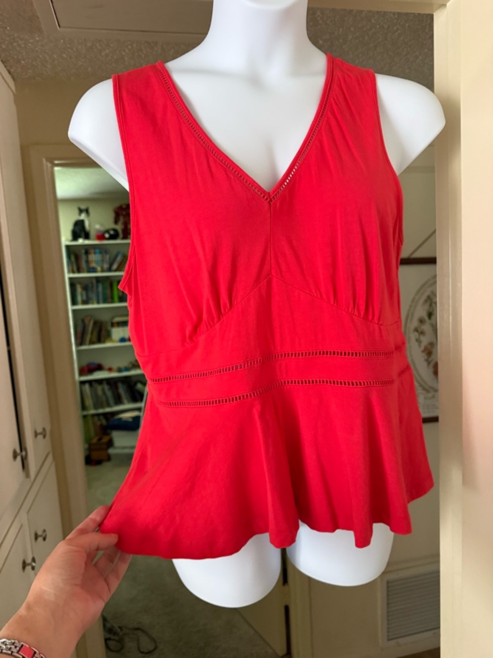 Lands End Women’s Salmon V-Neck Peplum Tank Top